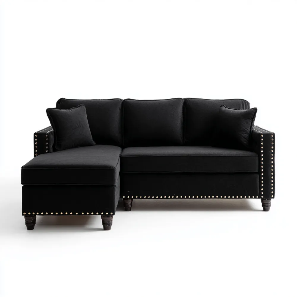 Ecksofa Samt 250x160x90 cm – Schwarz – Klassisches Design-Yelavino