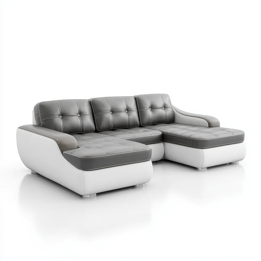 Ecksofa Kunstleder 250x150x85 cm – Grau/Weiß – Modernes Design-Yelavino