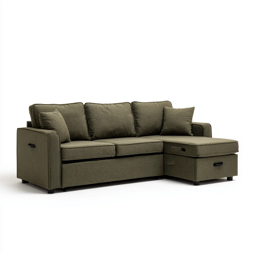 Ecksofa Stoff 250x150x85 cm – Olivgrün – Moderner Stil-Yelavino