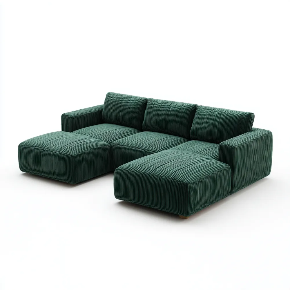 Modulares Ecksofa Cordstoff 300x180x90 cm – Dunkelgrün – Modernes Design-Yelavino