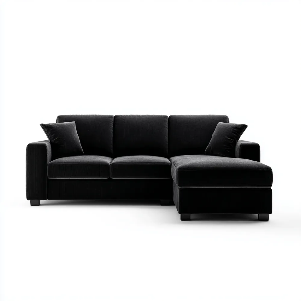 Ecksofa Samtpolster 280x150x85 cm – Schwarz – Modernes Design-Yelavino