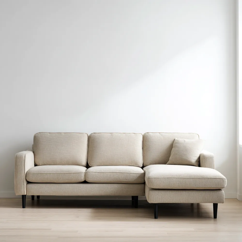 Ecksofa Stoff 250x150x85 cm – Creme – Modernes Design-Decorhaveny