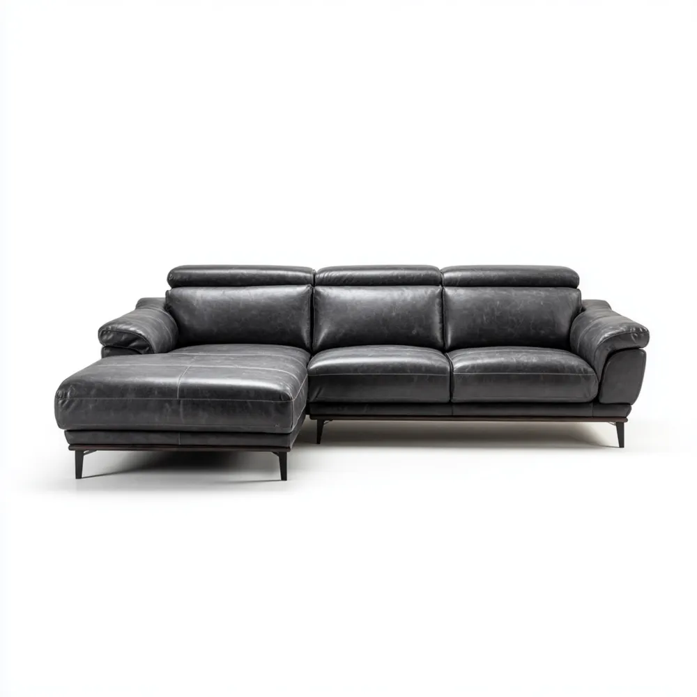 Ecksofa Ledercouch 270x150x85 cm - Dunkelgrau - Modernes Design-Decorhaveny