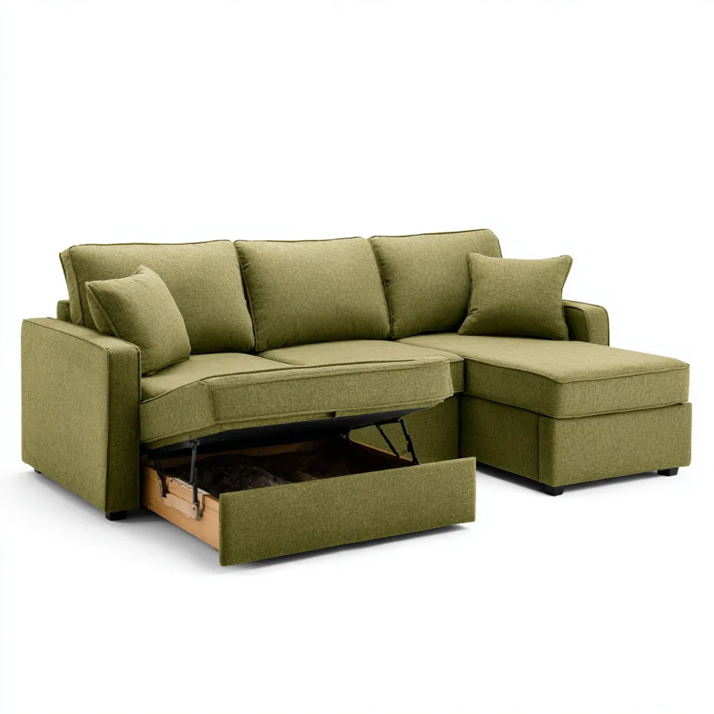 Ecksofa mit Stauraum aus Stoff 230x150x85 cm - Olivgrün - Moderner Stil-Decorhaveny