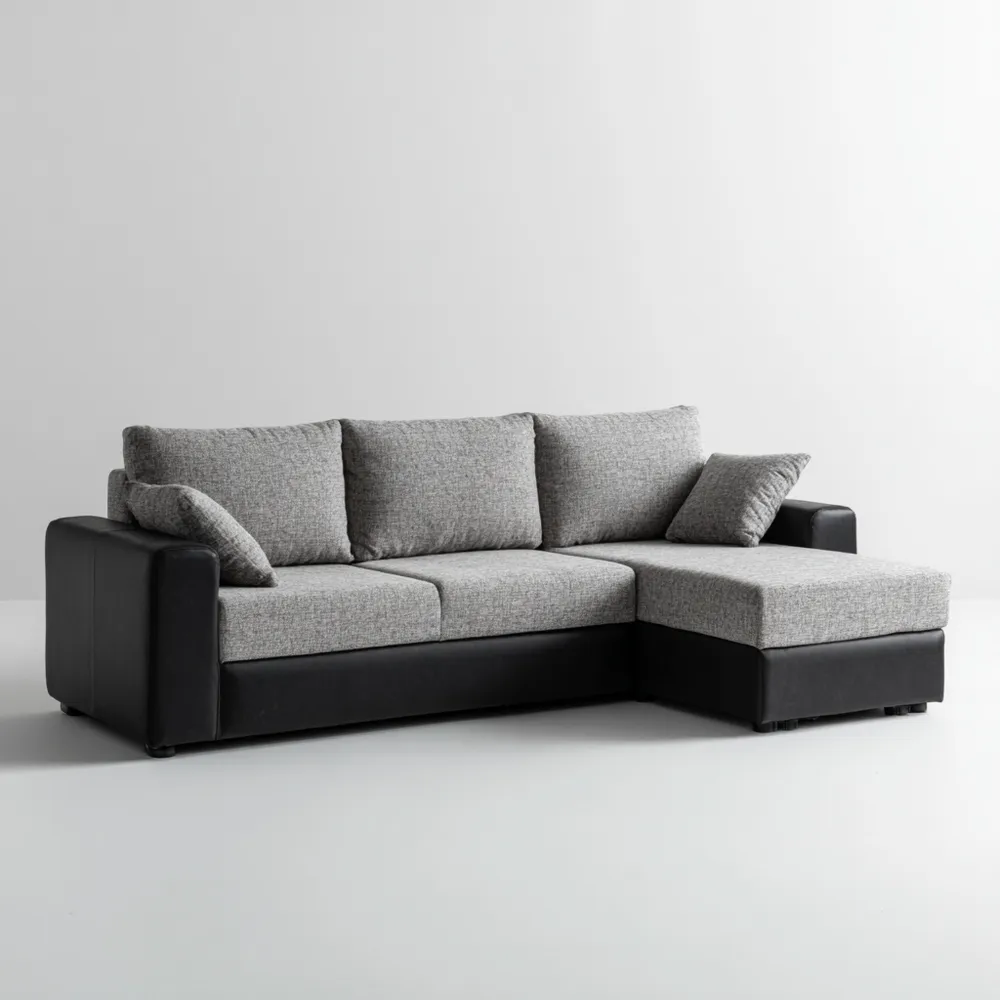 Ecksofa Stoff 250x150x85 cm – Hellgrau/Schwarz – Modernes Design-Decorhaveny