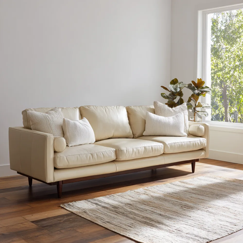 3-Sitzer-Sofa Leder 210x85x75 cm - Creme - Skandinavisches Design-Decorhaveny