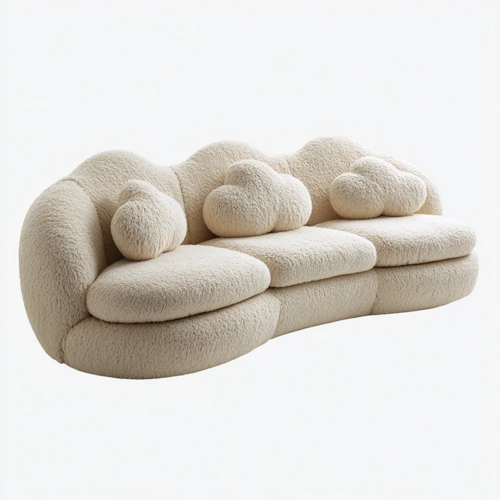 Canapé modulable 250x90x80 cm en tissu doux – Crème – Design contemporain