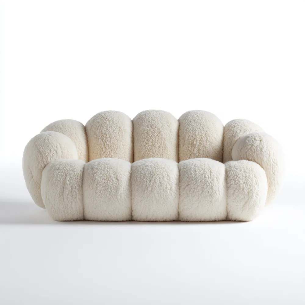 Canapé modulable en laine bouclée 230x100x70 cm - Beige - Design moderne