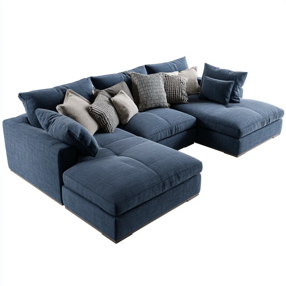 Canapé d'angle en tissu 300x200x45 cm – Bleu – Design moderne