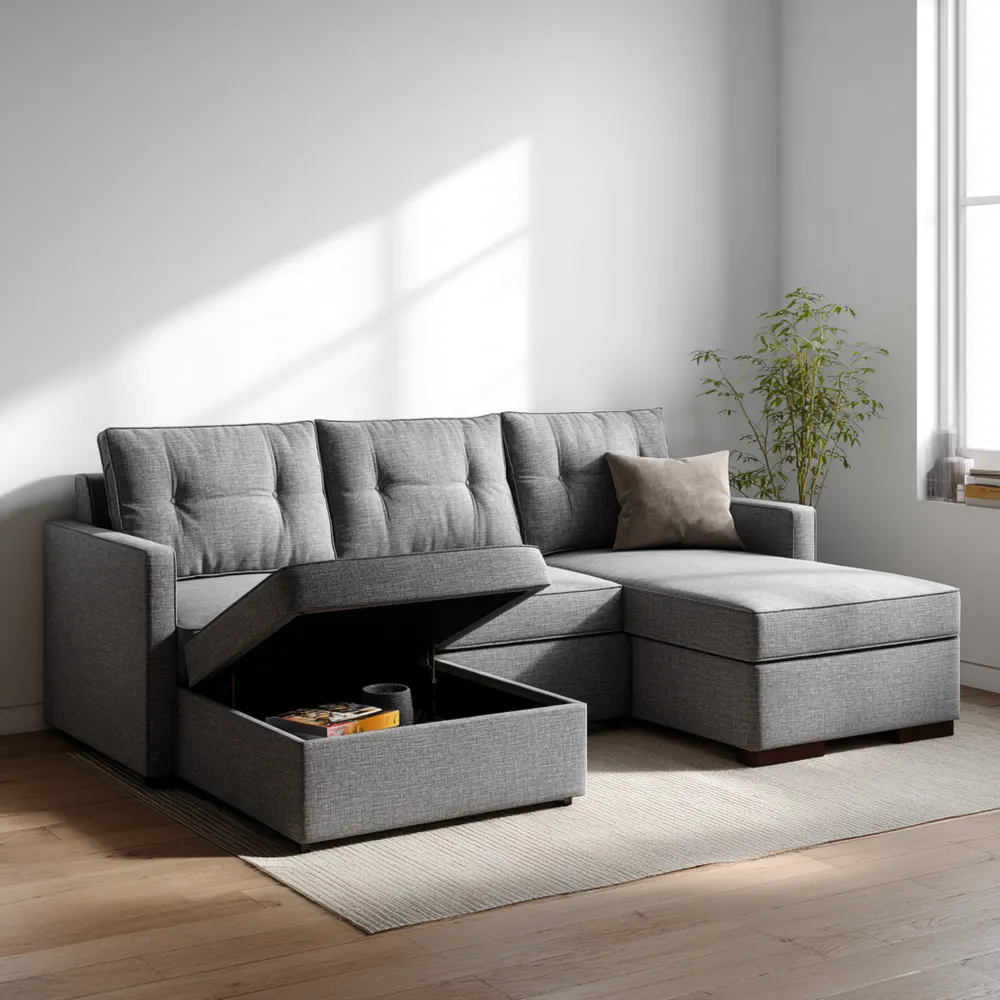 Canapé d'angle convertible 250x160x85 cm en tissu – Gris Clair – Design moderne