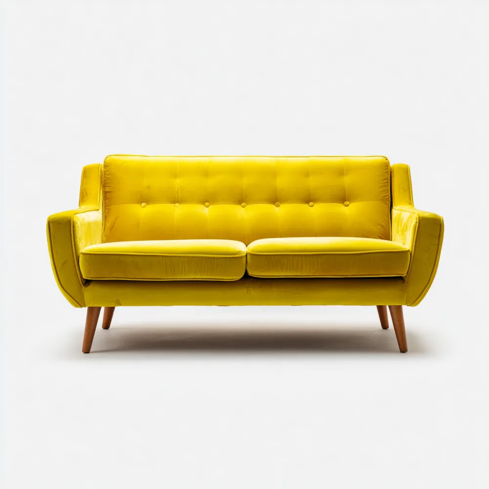 Canapé 2 places Velours 120x85x75 cm - Jaune - Design Rétro