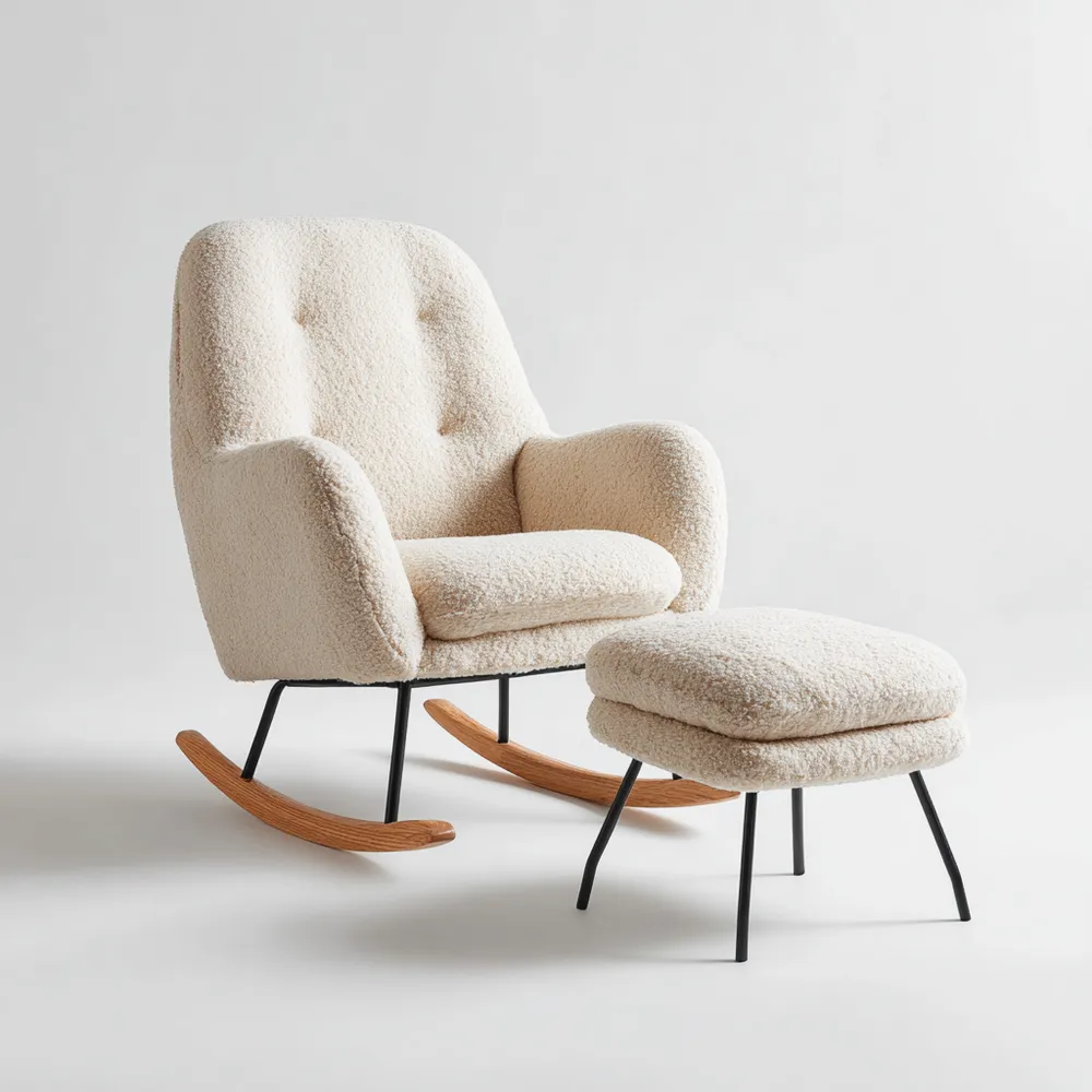 Fauteuil à bascule 75x100x90 cm – Tissu doux – Beige – Design moderne