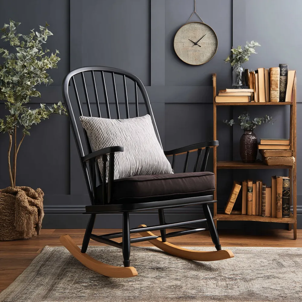 Fauteuil à bascule en bois 100x60x90 cm - Noir - Design contemporain