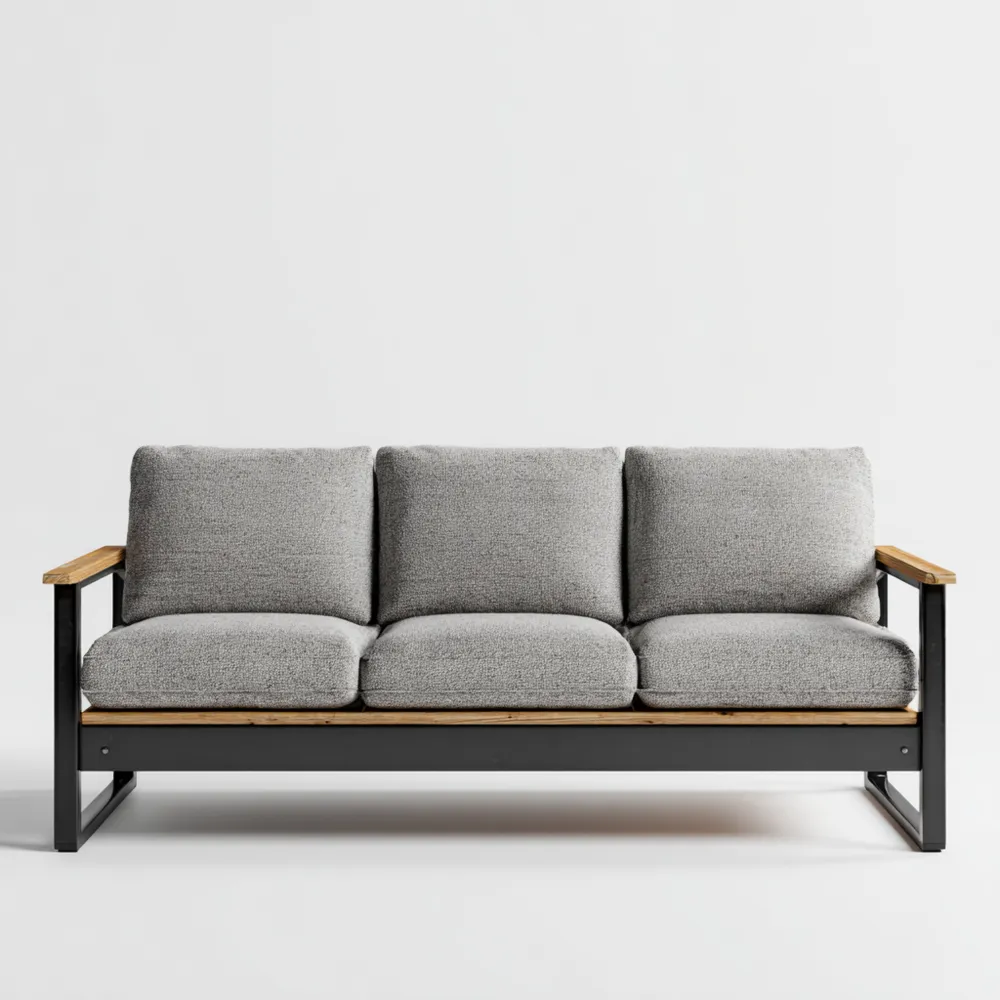 Canapé 3 places Métal et Bois 190x80x75 cm – Gris Clair – Design Moderne