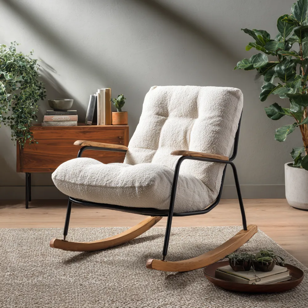 Fauteuil à bascule en tissu moelleux 85x75x90 cm - Blanc - Design moderne
