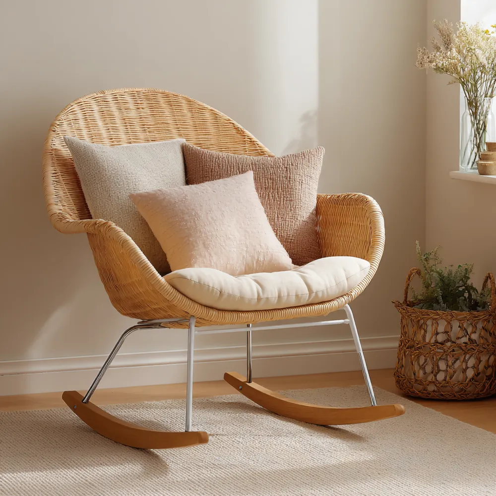 Fauteuil à bascule en osier - 80x70x80 cm - Beige - Design confortable