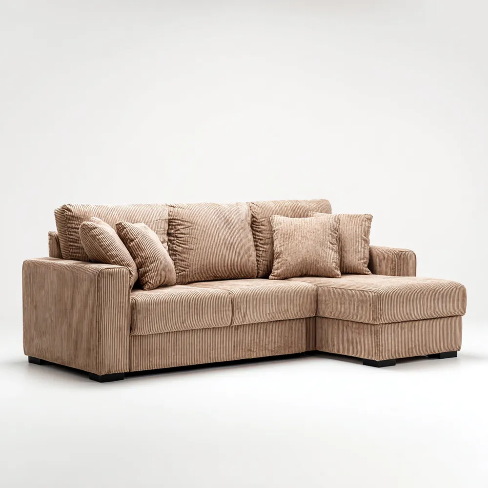 Canapé d'angle en velours côtelé 250x180x85 cm - Beige - Design moderne