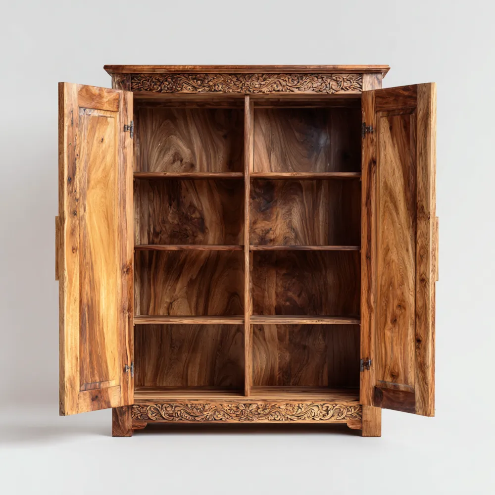 Armadio in legno intagliato 100x50x180 cm – Marrone – Design Classico