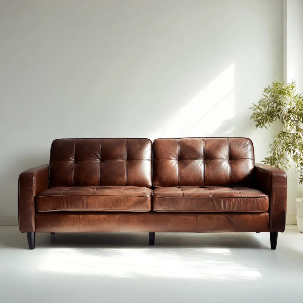 Divano Due Posti in Pelle 150x90x85 cm - Marrone Elegante