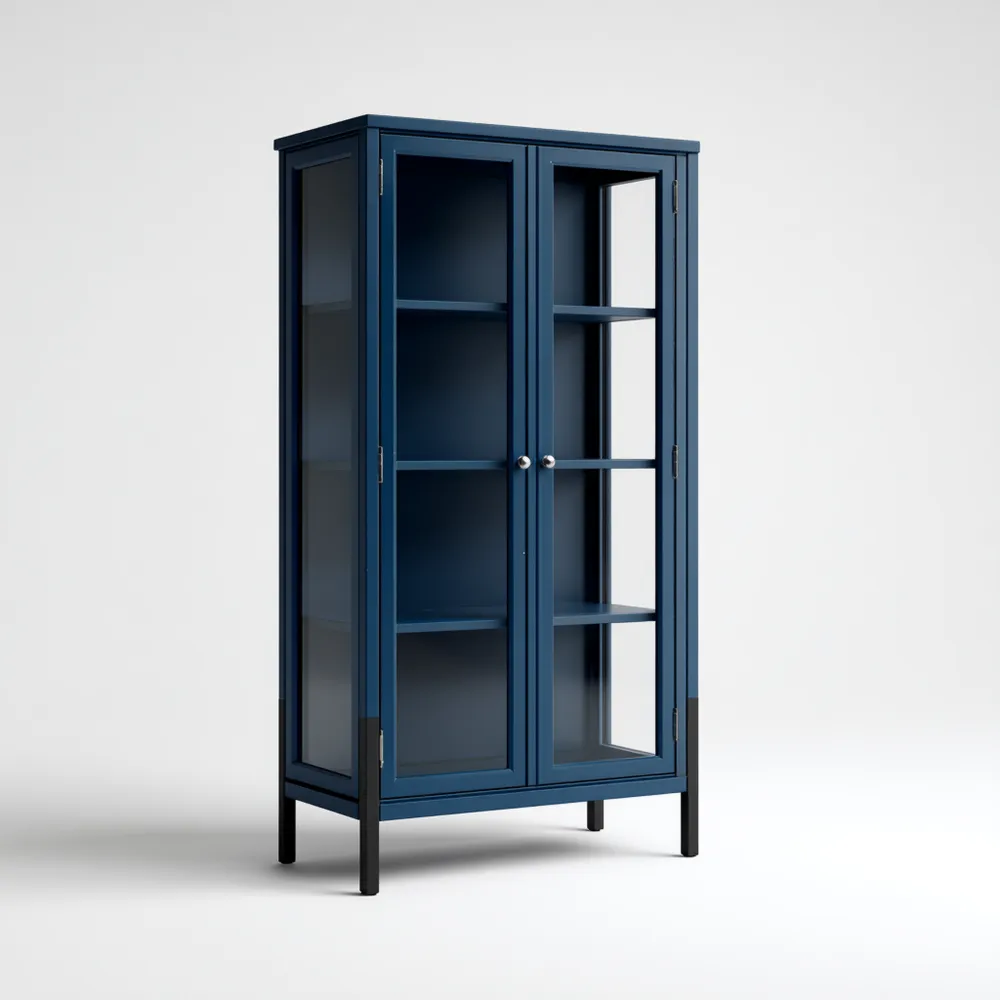 Vetrina in legno con ante in vetro 180x80x40 cm - Blu Scuro - Design moderno