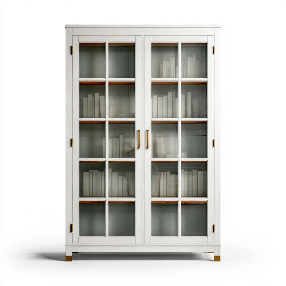 Libreria con ante in vetro 180x90x40 cm - Bianca - Stile classico