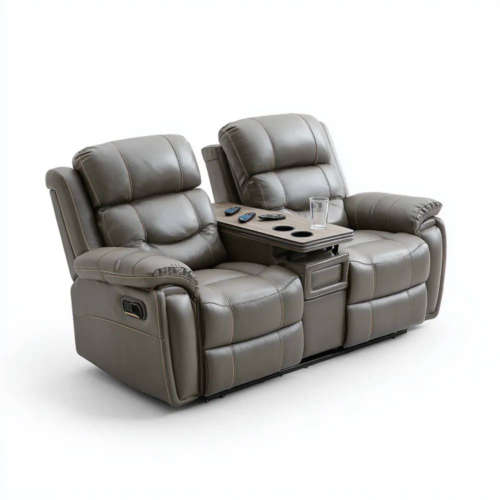 Divano reclinabile a due posti 170x100x100 cm in pelle sintetica con porta bicchieri - Grigio Scuro - Design moderno