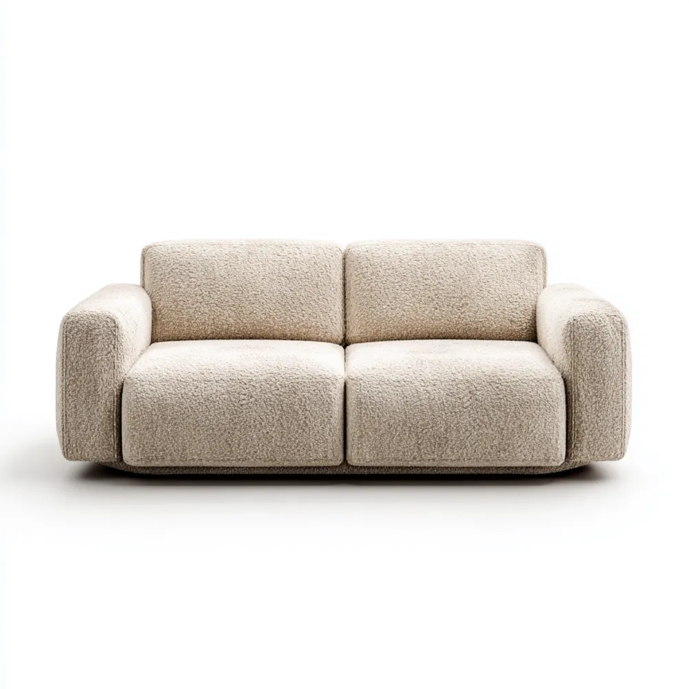 Divano due posti imbottito in tessuto bouclé 150x90x75 cm - Crema - Design moderno