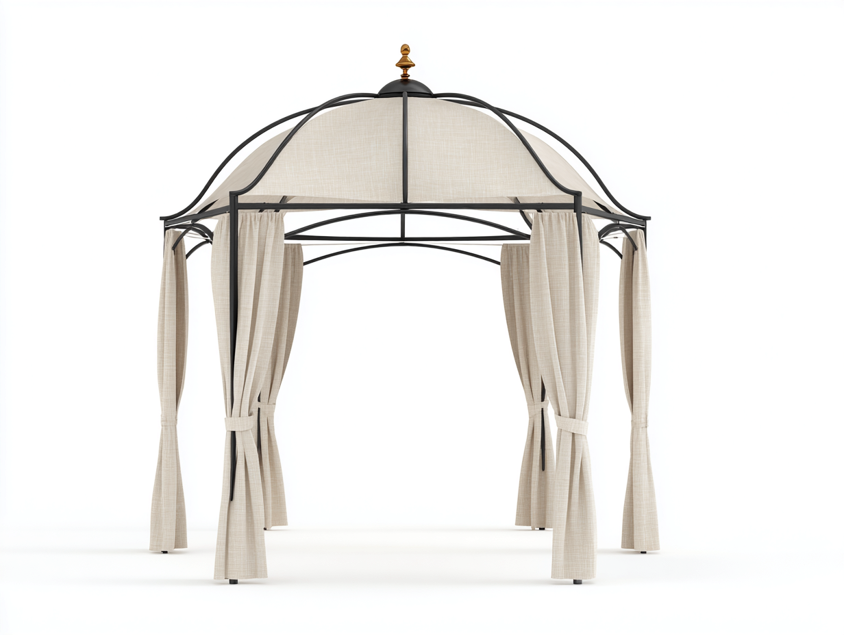 Cenador de jardín con estructura metálica y techo textil 250x250x280cm - beige/negro - para exterior - con cortinas laterales