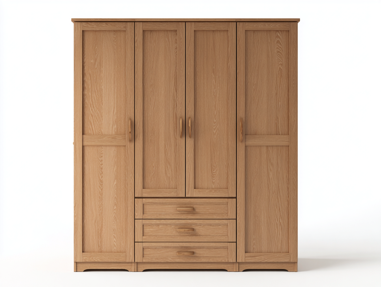 Armario de madera maciza 180x55x200cm - roble natural - para dormitorio - con puertas y cajones
