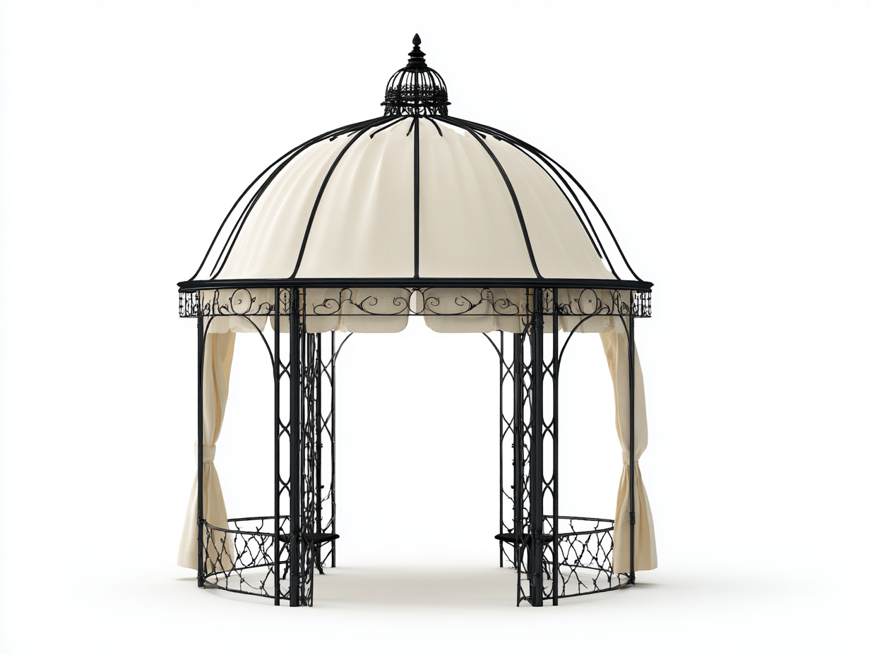 Gazebo de jardín de metal 220x220x260cm - negro/beige - para jardín - diseño clásico