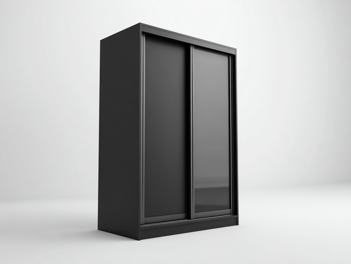 Armario corredero de madera 150x60x200cm - negro - para dormitorio - con puertas deslizantes