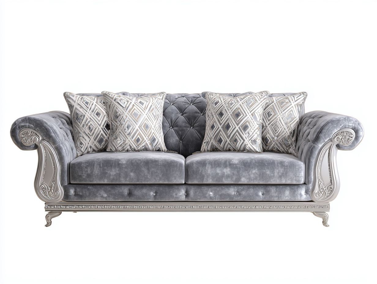 Sofá de dos plazas tapizado en terciopelo 170x95x85cm - gris plateado - para salón - diseño clásico