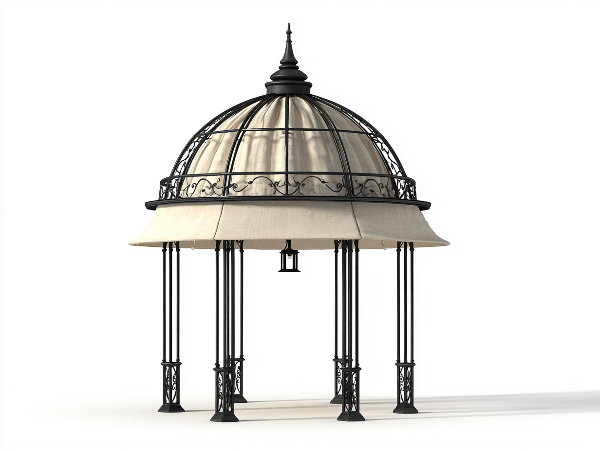 Gazebon de jardín de metal 200x200x2580cm - negro/beige - para exterior - estructura con cubierta textil