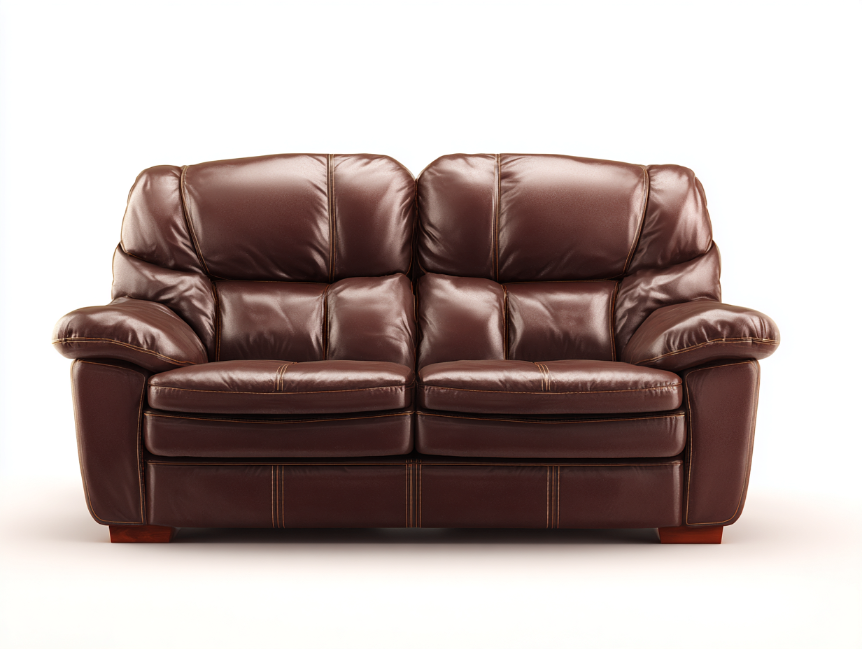 Sofá de 2 plazas de cuero 170x90x95cm - marrón - para salón - asiento acolchado