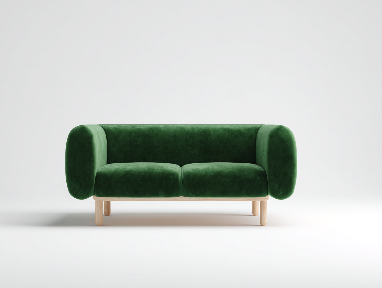 Sofá de 2 plazas de terciopelo 165x88x82cm - verde - para salón - diseño contemporáneo