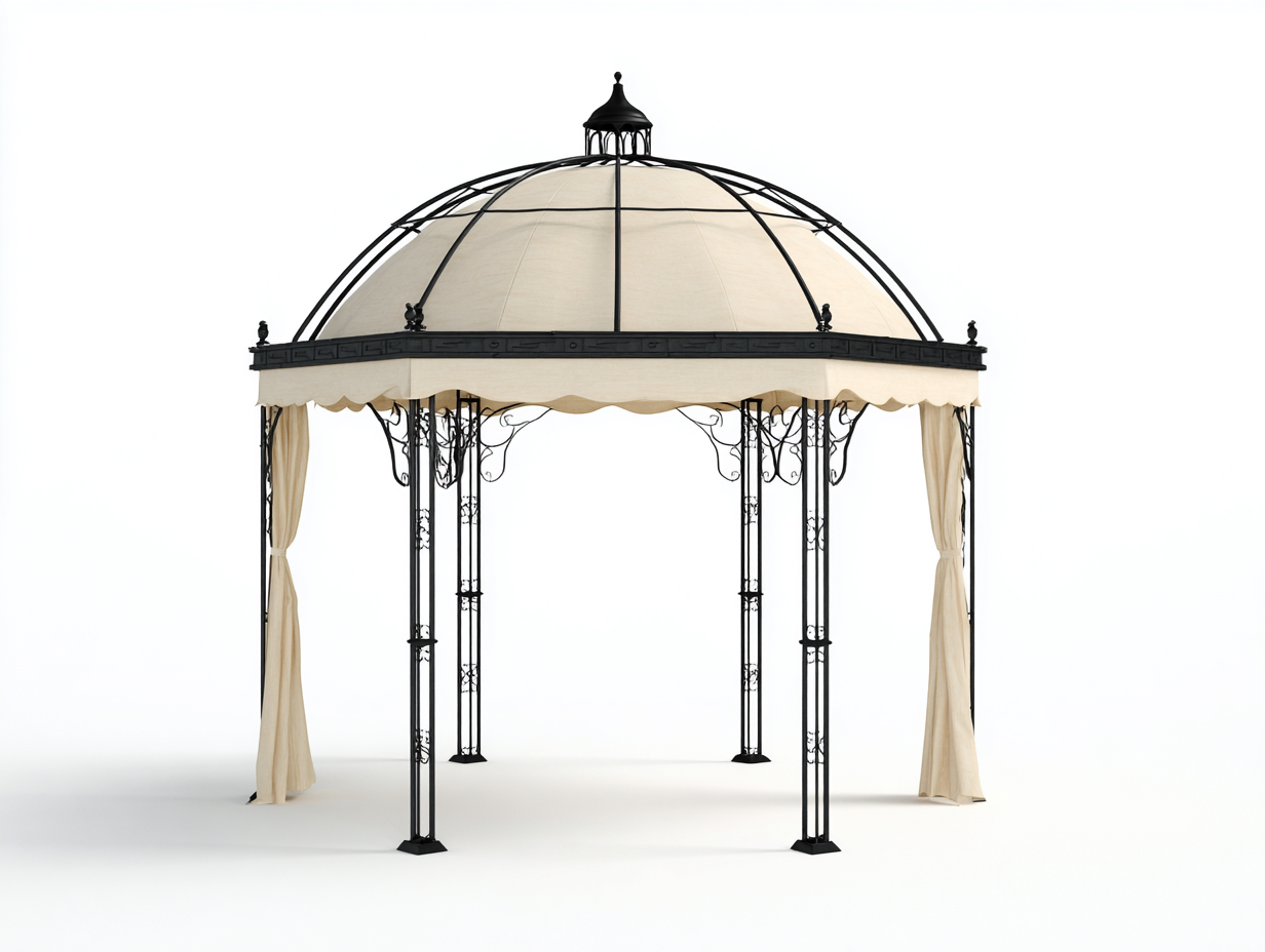 Gazebo de jardín de metal 210x210x270cm - negro/beige - para jardín - con cubierta textil