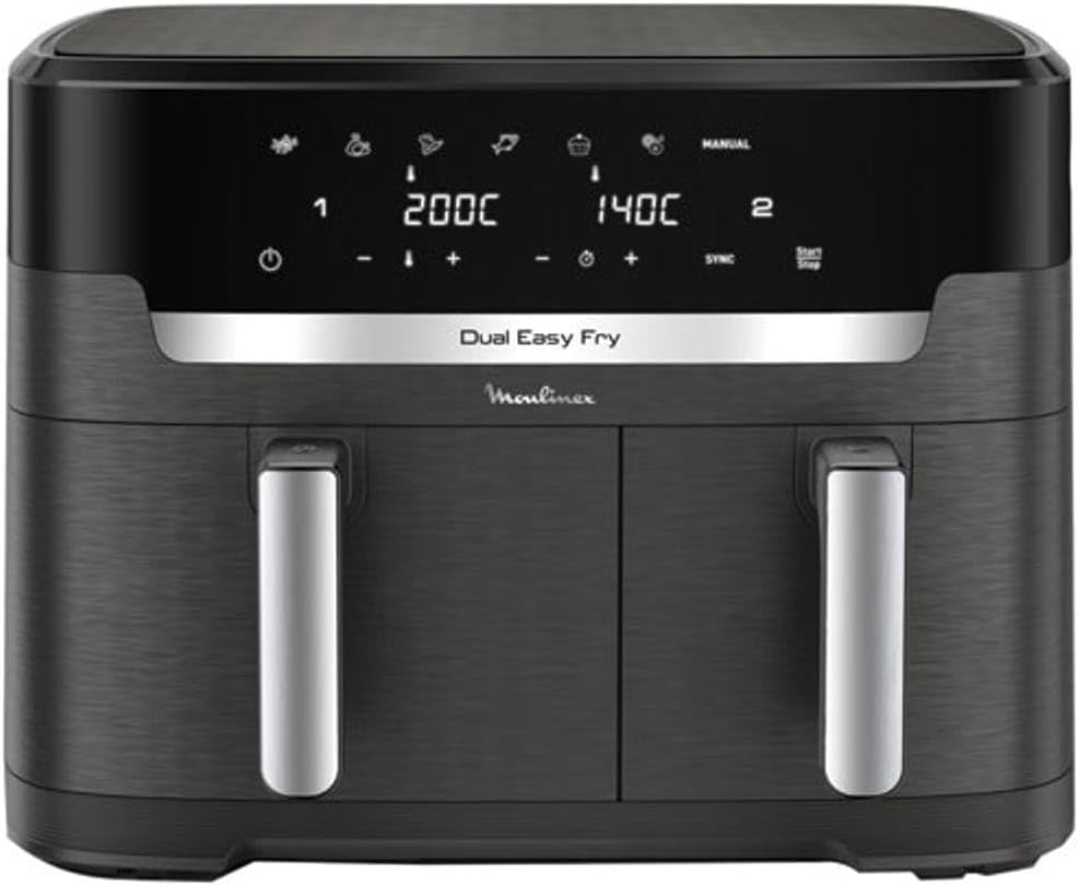 Freidora sin aceite Moulinex Dual Easy Fry XXL EZ942HF0 2700 W 11 L Negra con doble zona y control táctil-Cottauphut