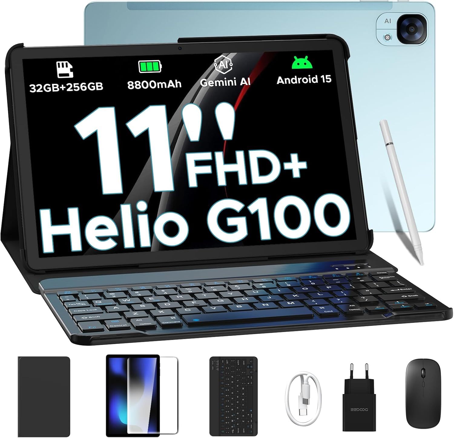 DOOGEE Tab E3 11" Android 15 32GB RAM 256GB 2TB TF Helio G100 4G Dual SIM 8800mAh con Teclado y Lápiz Azul-Cottauphut