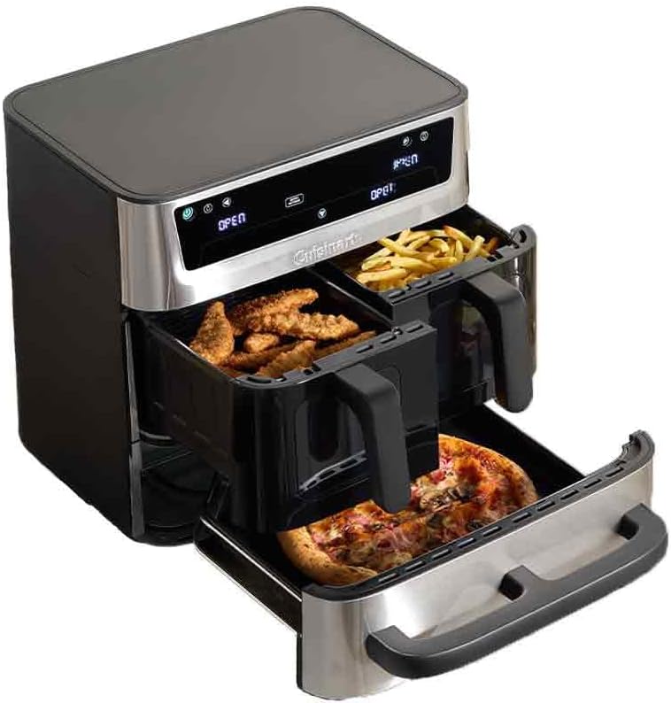 Cuisinart Tri Zone Air Fryer y Horno 13,6L sin PFAS – 3 Zonas, 2 Cestas (4,3L + 5L), 9 Funciones: Freír, Asar, Grill, Hornear, Recalentar, Deshidratar, Pizza, Tostar, Manual-Cottauphut