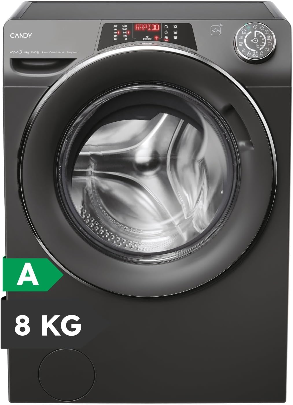 Candy RapidO RO1484DWMCRT1-S Lavadora 8 kg, 1400 RPM, Motor Inverter Speed Drive, WiFi + Bluetooth, 16 Ciclos, Función Vapor, Antracita-Cottauphut