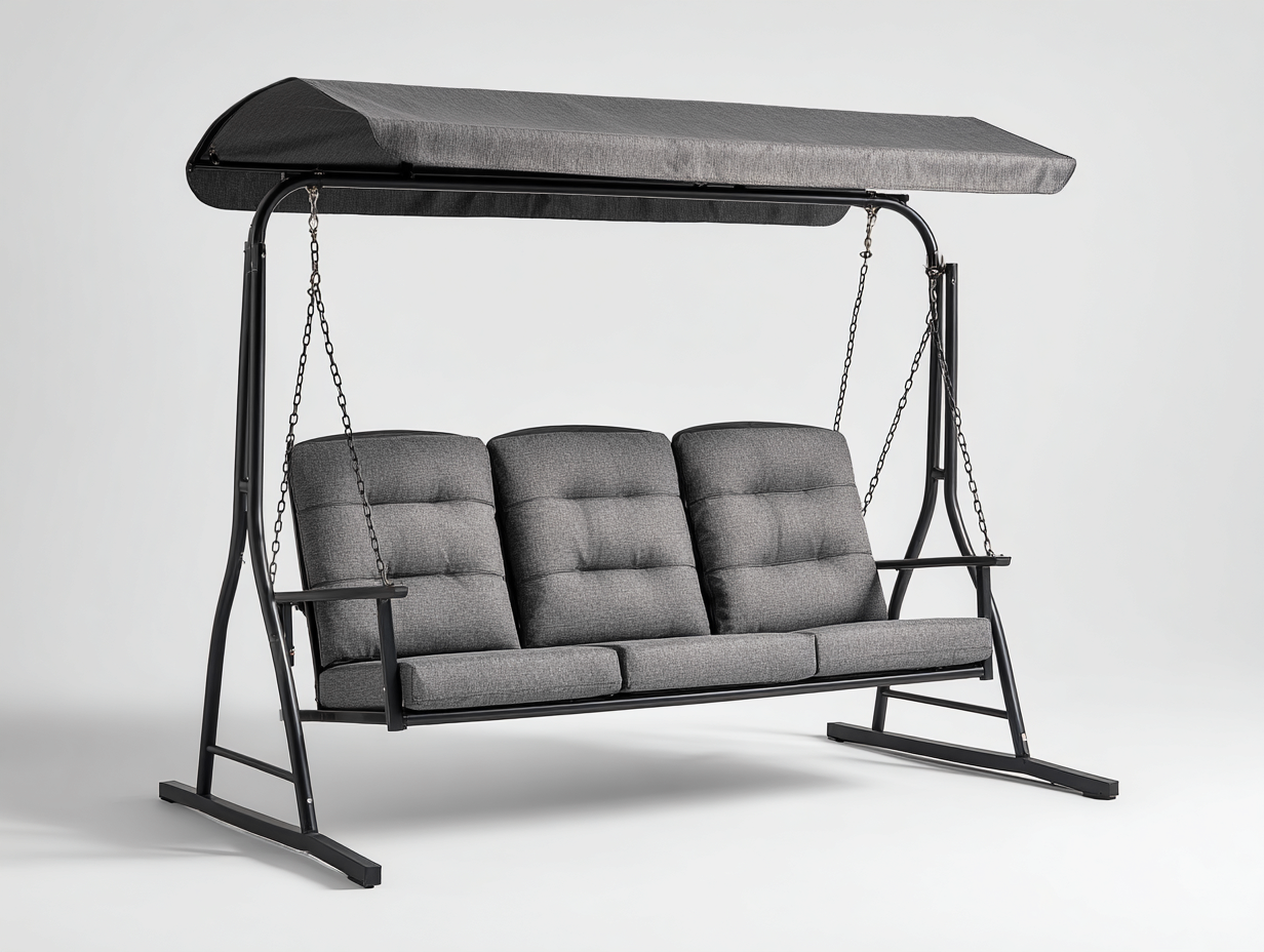 Silla colgante - Metal-Tejido - 215x132x182 cm - Gris oscuro/Negro - Estilo contemporáneo-Cottauphut