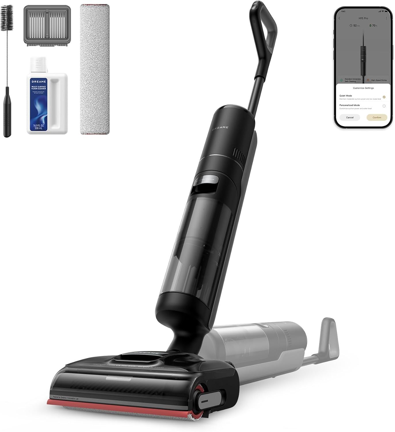 DREAME H15 Pro Aspirador en Seco y Húmedo 21.000 Pa con Brazo Robótico GapFree AI DescendReach, Lavado 100°C y Secado 90°C, Diseño Plano 180°-Cottauphut