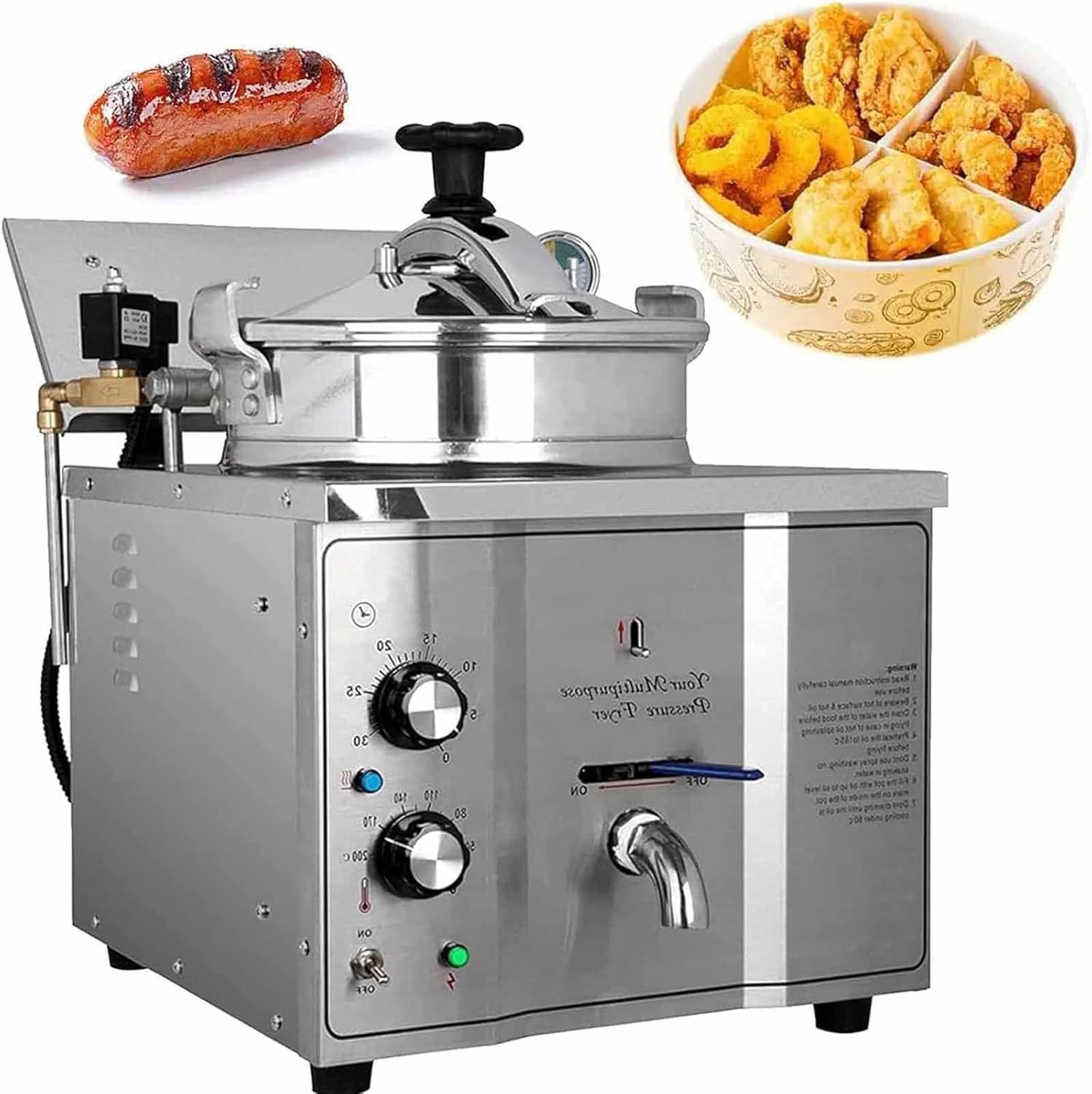 Freidora a Presión Eléctrica de Encimera – 16L, Alta Presión, Acero Inoxidable, Máquina Comercial con Temporizador para Pollo Frito, Snack Bars y Restaurantes, 3000W-Cottauphut