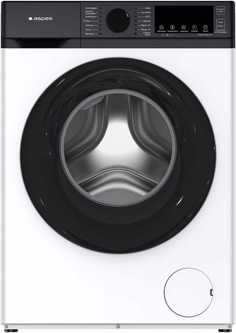Aspes AL8202AIDV Lavadora Carga Frontal 8Kg 1600W 1200RPM - Motor Inverter, 11 Programas, Stop&Go, Tambor Diamante, Clase A, Blanca-Cottauphut
