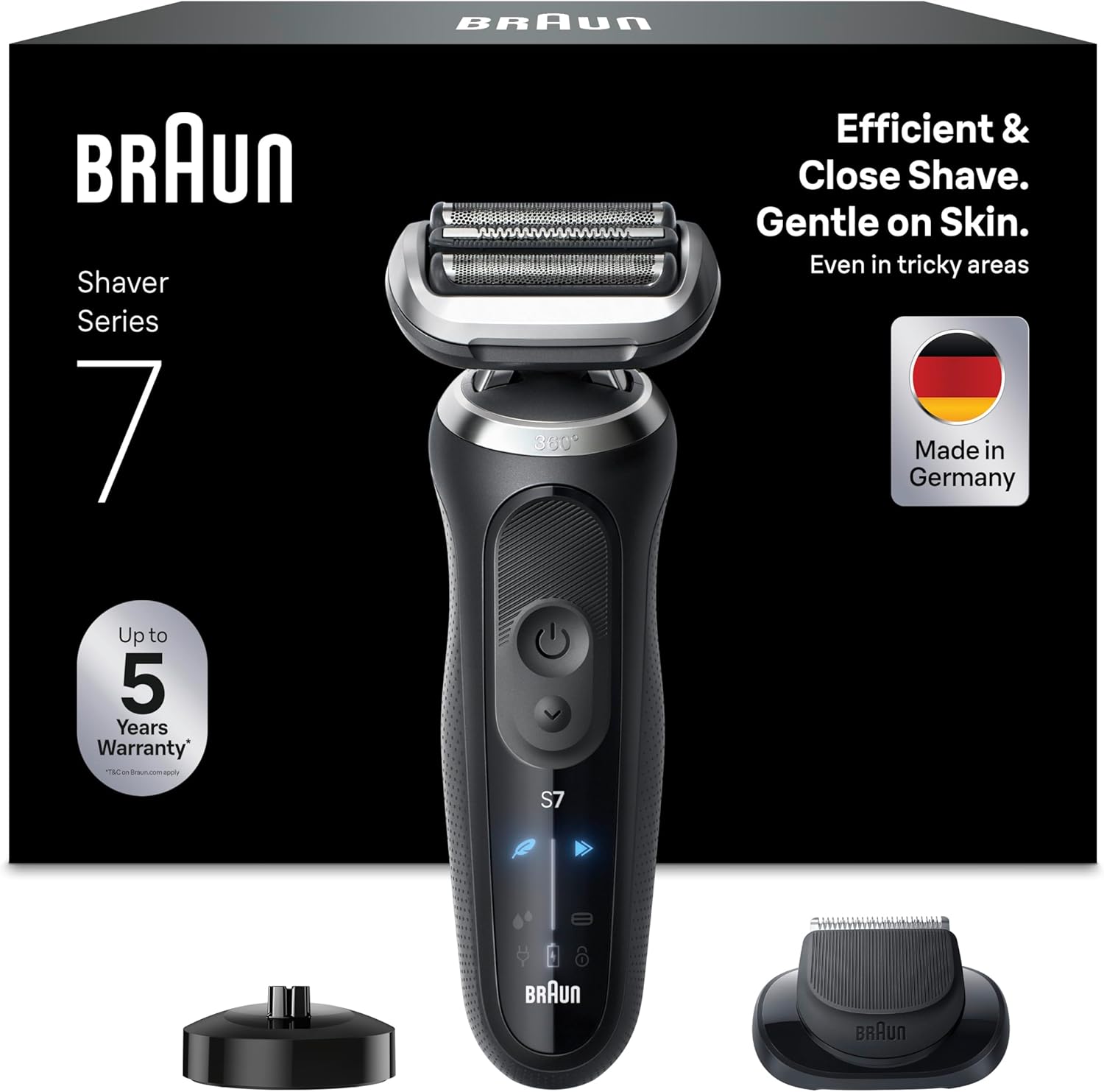 Braun Series 7 72-N4200S Afeitadora Eléctrica Hombre, Seco y Mojado, 3 Modos, 60 Min Autonomía, Recargable, Recortadora de Precisión, Base de Carga, Estuche de Viaje, Negro-Cottauphut