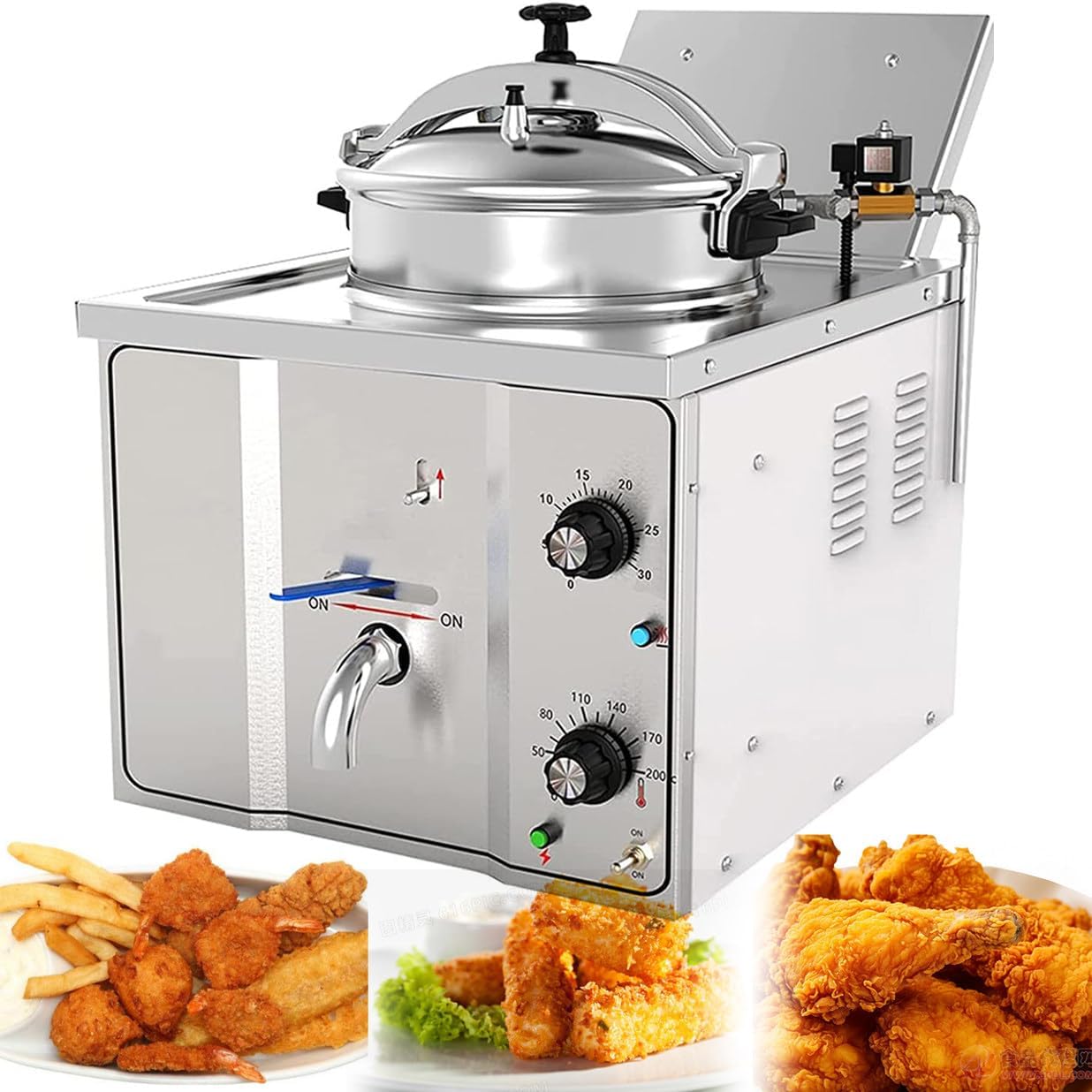 Freidora a Presión Eléctrica de Encimera – 16L, Comercial, Acero Inoxidable, Gran Tanque de Aceite para Pollo y Pescado, Ideal para Restaurantes, Plata, 3 kW, Fabricante GYQSSD-Cottauphut