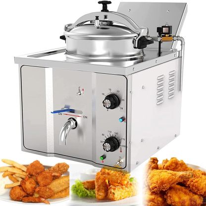 Freidora a Presión Eléctrica de Encimera – 16L, Comercial, Acero Inoxidable, Gran Tanque de Aceite para Pollo y Pescado, Ideal para Restaurantes, Plata, 3 kW, Fabricante GYQSSD-Cottauphut