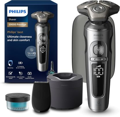 Philips S9000 Prestige Afeitadora Eléctrica Hombre SP9841/32, Tecnología Levanta y Corta SkinIQ, Seco y Mojado, Recortador de Precisión, Centro de Limpieza, Funda Premium, Negro-Cottauphut