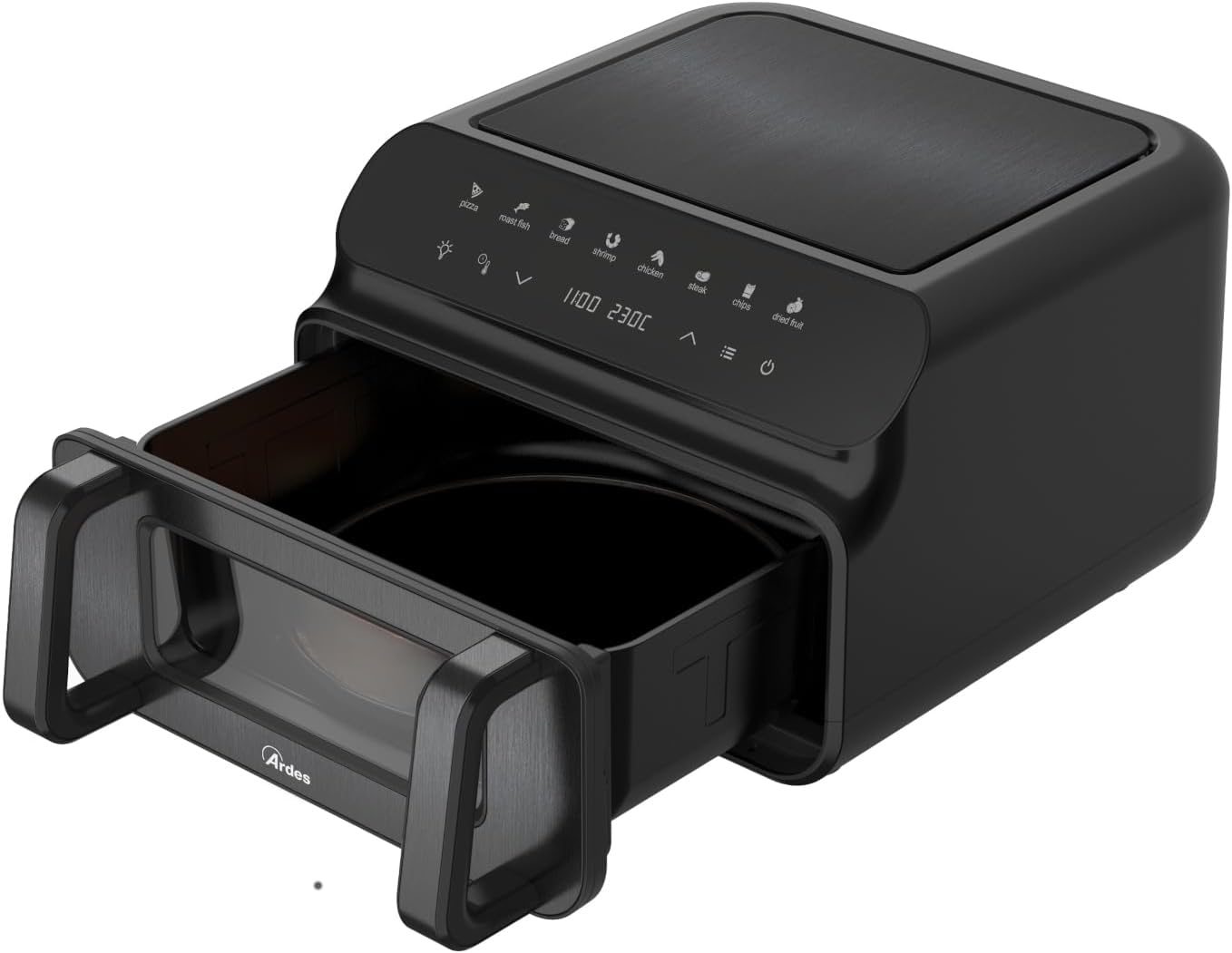 Ardes ARFRYA09GP FRIGGISANA GRILL 10L XXL Freidora de Aire y Parrilla BBQ 2000W Negra con Doble Resistencia, Ventana y Pantalla Digital-Cottauphut