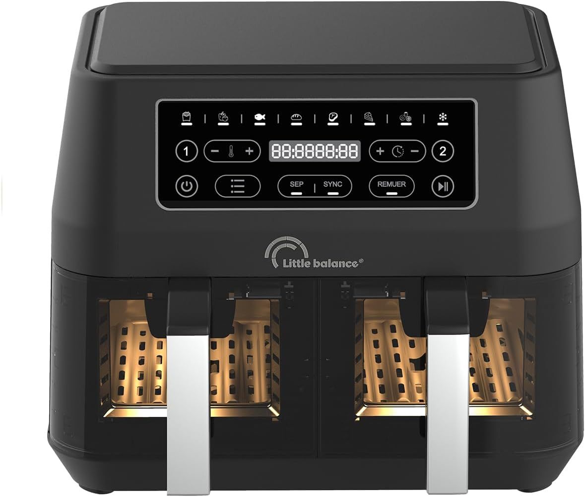 Freidora Dietética LITTLE BALANCE 8765 – Crousty Light Duo, 9L, 2460W, 9 Programas, Negra, 2 Compartimentos, Funciones de Zona Dual, Control de Temperatura, Programable, Temporizador-Cottauphut